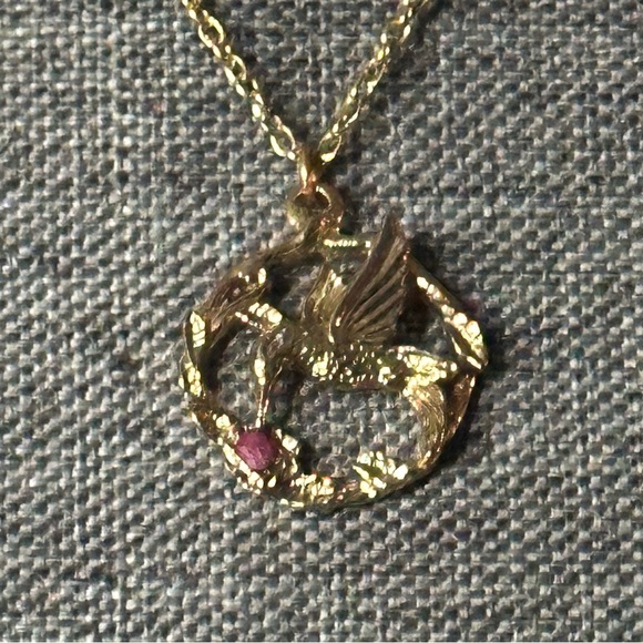Vintage JJI signed hummingbird and ruby pendant necklace - Picture 3 of 8